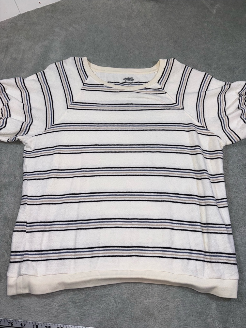 Roots Organic Cotton Striped Knit Top - Cream Blue Grey Tan Size S